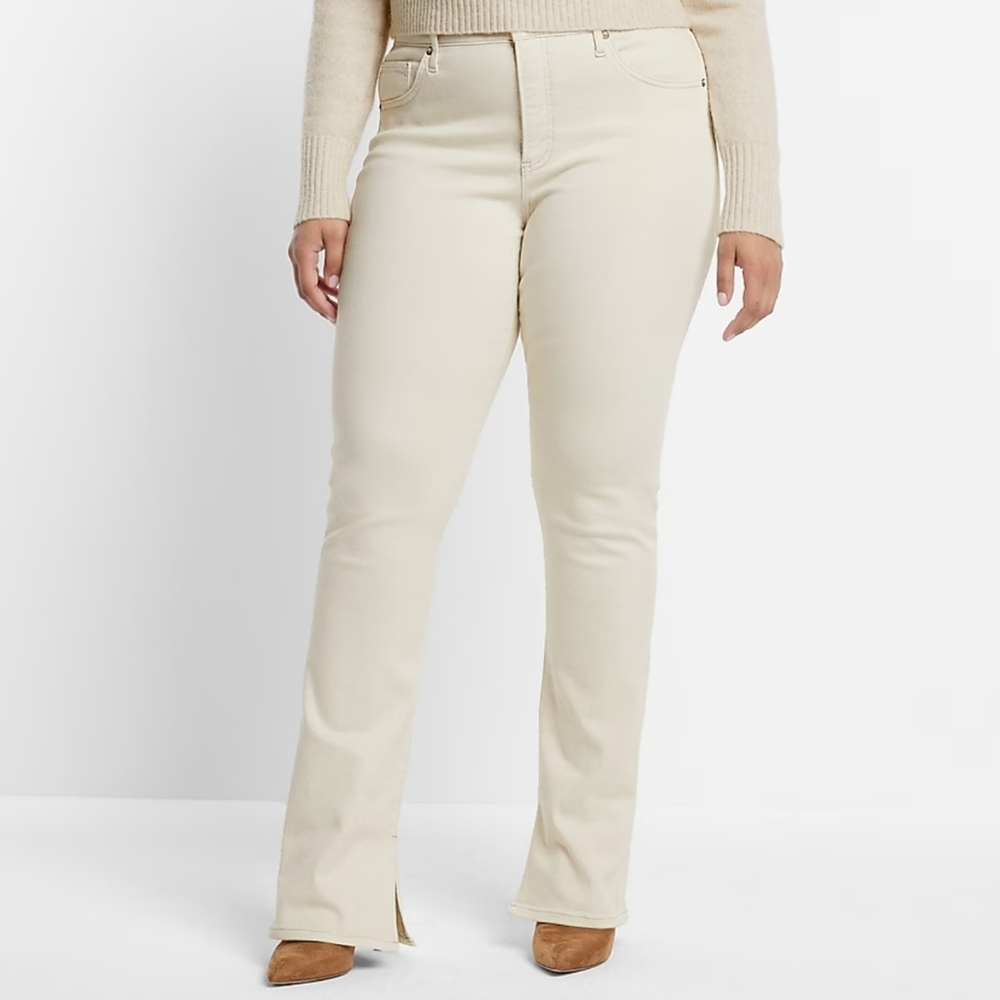 Express Mid Rise Cream Skyscraper Jeans - Picture 2 of 4